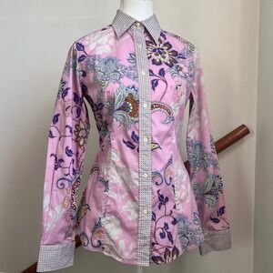 Etro Paisley Western Button Up Shirt‎ Pink Retro Psychedelic Women's Size 42